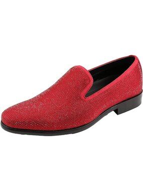 Amali Men's Red Dazzle Velvet Tuxedo Loafers Slip On Formal Wedding Dress Shoes